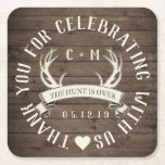 Hunt är över bröllopets favoritPersonlig Underlägg Papper Kvadrat<br><div class="desc">"TACK FÖR ATT KUNNA KUNNA BLI MED OSS!" Rustic Barnwood Antlers Wedding Favor Party Papper Underlägg. Lägg till parets namn och datum. Anpassa den eller klicka på knappen "anpassa" för att få alla redigeringsalternativ. För frågor och anpassningsbar klickar du på "kontakta" och lämnar ett meddelande till oss. **Koordinerade mallar finns...</div>