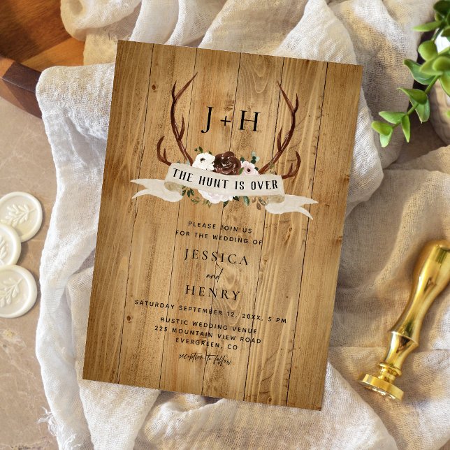Hunt är Över Rustic Antlers Bröllop Inbjudningar (Skapare uppladdad)