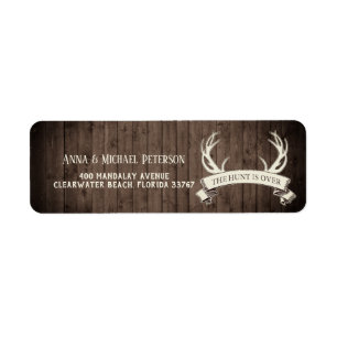Hunt är Över Rustic Barnwood Bröllop Returadress Etikett