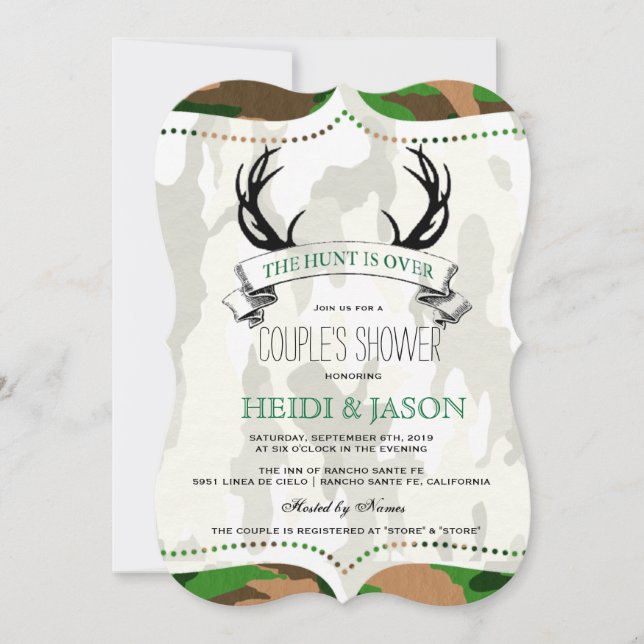 "Hunt är över" Rustic Camo Couples Shower Inbjudningar (Framsida)