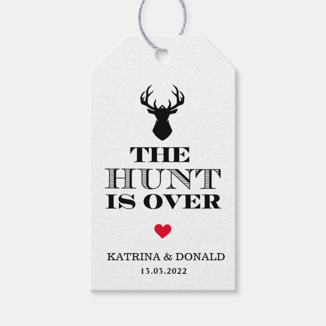 Hunt är över Rustic-Landsbyggsbröllopet Presentetikett (Framsidan)