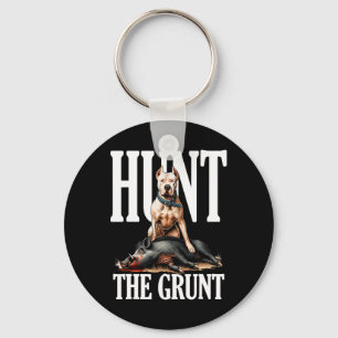 Hunt Grunt Hog Hunting with Dogo Argentino Hund Nyckelring