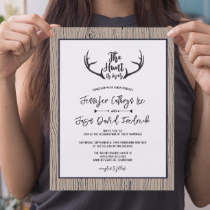 "Hunt is Over" Rustic Antler Barnwood Bröllop Inbjudningar