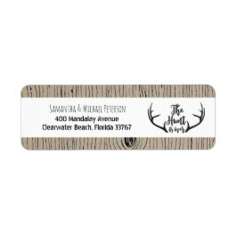 "Hunt is Over" Rustic Antler Barnwood Bröllop Returadress Etikett