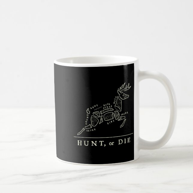 Hunt Or Die Funny Hunting Quote Deer Butcher Chart Kaffemugg (Höger)