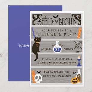 Hunted House Spell Bookshelf Halloween fest Inbjudningar