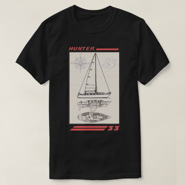 Hunter 33 Sailboat Line Teckning T Shirt (Design framsida)