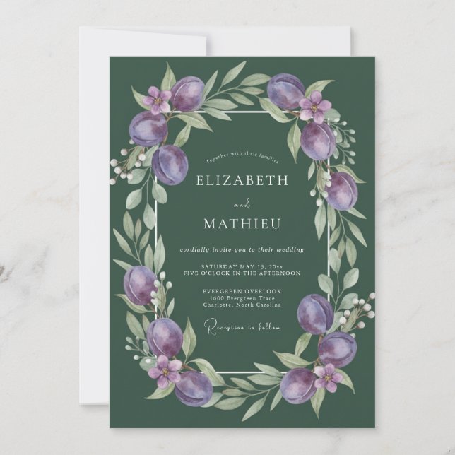 Hunter Amethyst Ranunculus Eucalyptus Bröllop Inbjudningar (Framsida)