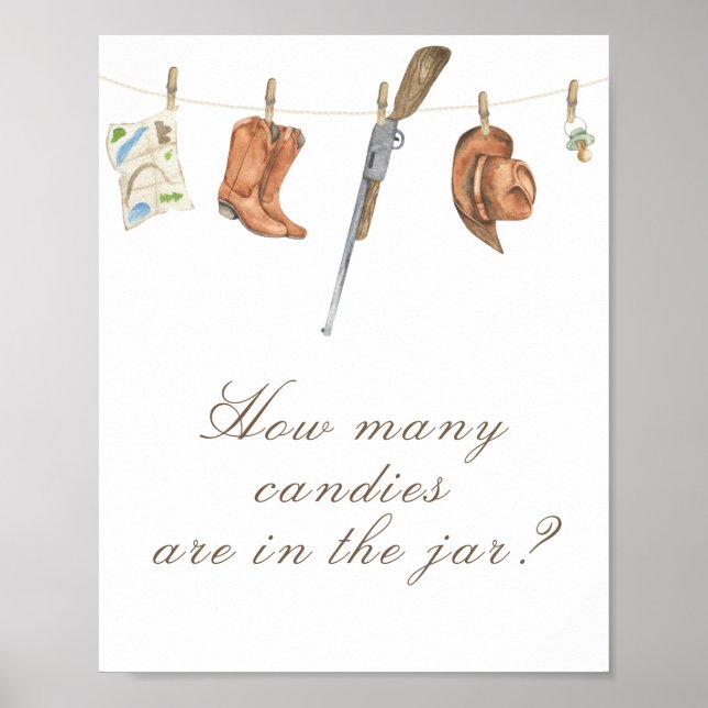 Hunter baby shower - guess how many candies in jar poster (Framsidan)