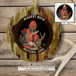 Hunter BIGGEST BUCK Camouflage Photo minnesminness Julgransprydnad Keramik<br><div class="desc">Hunters BIGGEST BUCK-minnesmärke för keepéns dekorativa personlig med ett eller två foton och anpassningsbarnas titel och text med en kamouflagedesign på framsidan och ett fullt-utfallsfoto på baksidan. PHOTO TIP: Välj ett foto med subjekt i mitten och/eller före skörd till kvadratisk form FÖRE uppladdning. Kontakta designern före ORDERING via Zazzle-Chattan eller...</div>