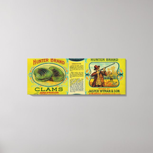 Hunter Clams LabelMilbridge, ME Canvastryck (Framsida)