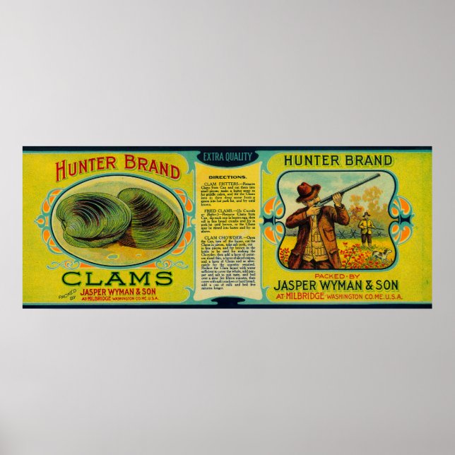 Hunter Clams LabelMilbridge, ME Poster (Framsidan)