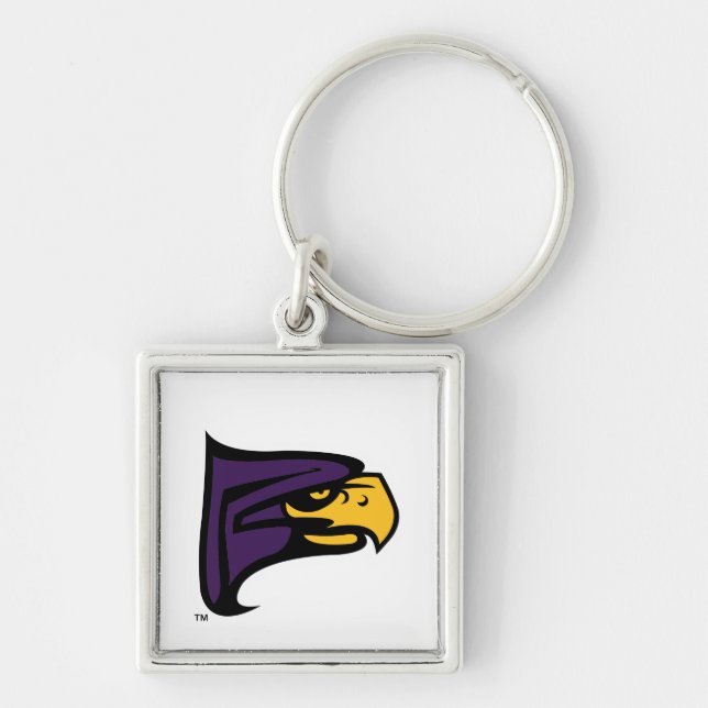 Hunter College Hawk Profil Maskot Fyrkantig Silverfärgad Nyckelring (Framsidan)