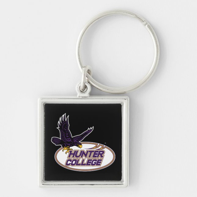 Hunter College Hawks Maskot Fyrkantig Silverfärgad Nyckelring (Framsidan)