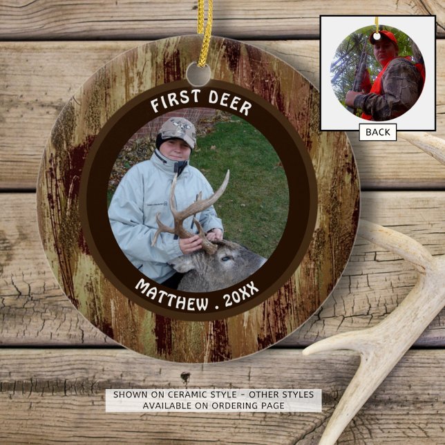 Hunter FÖRST HJORT Photo Brown Camouflage Julgransprydnad Keramik (Skapare uppladdad)
