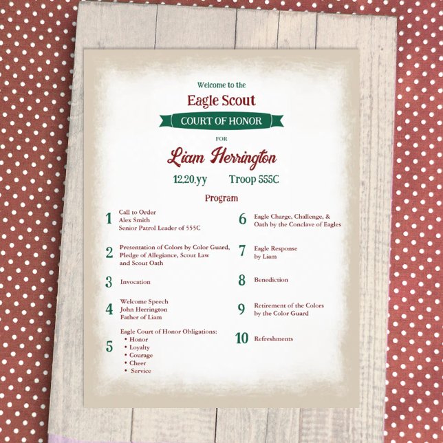 Hunter Green and Burgundy Eagle Program (hunter green and burgundy eagle scout court of honor ceremony program)