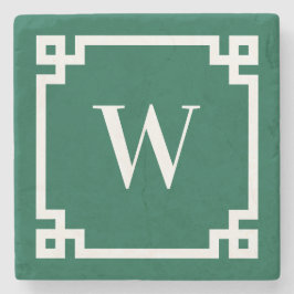 Hunter Grönt och White Grekiska Nyckel Gräns Monog Stenunderlägg