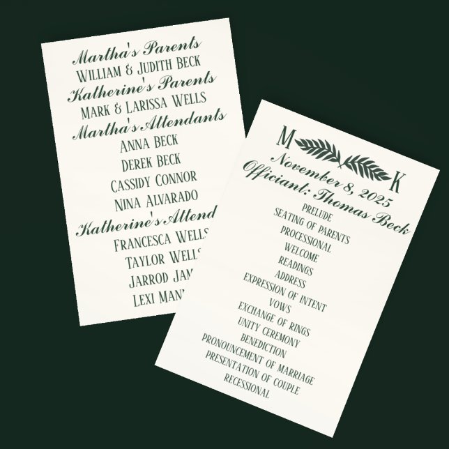 Hunter Grönt på Cream Initialer Bröllop Program (Skapare uppladdad)