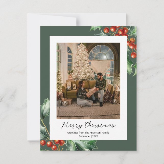 Hunter grönt retro holly julkort (Framsida)