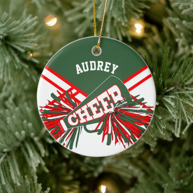 Hunter Grönt, röd, vit för en CheerLeader 📣 💖 Julgransprydnad Keramik (Träd)