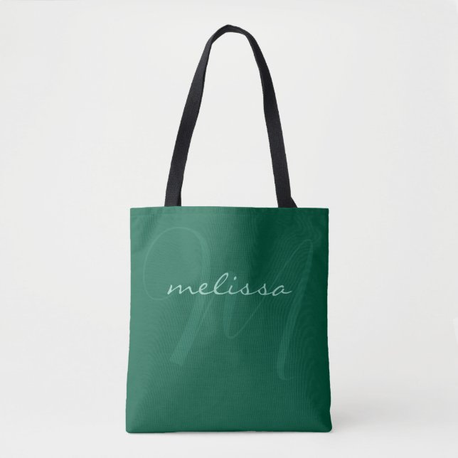 Hunter-Grönt Tote Bag Simple Namn Monogram Tygkasse (Framsida)