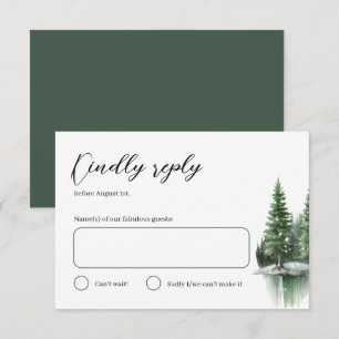 Hunter Grönt Winter Watercolor Forest Bröllop OSA Kort
