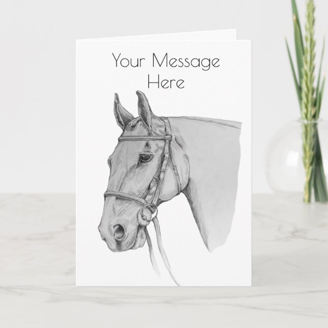 Hunter Horse Pencil Teckning Blank Kort (Framsida)