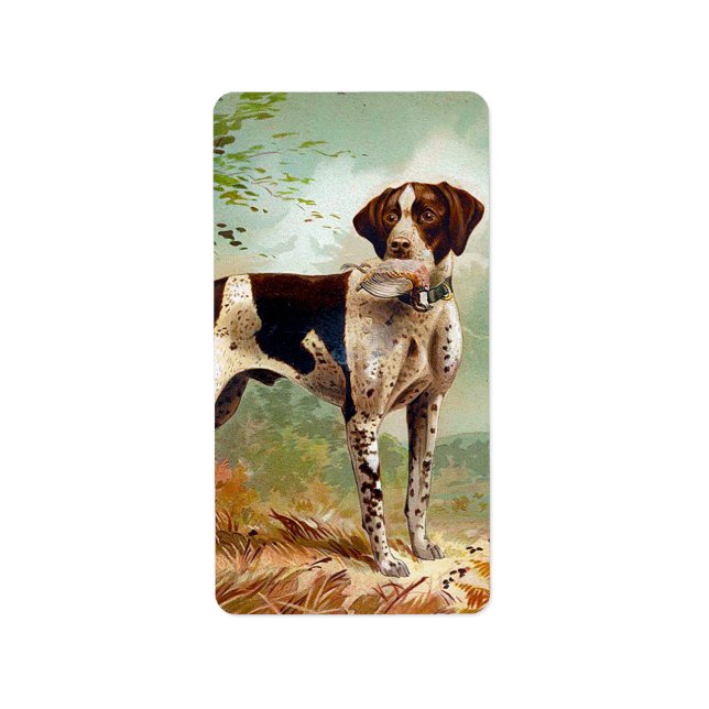 Hunter hund med fågel i munnen adressetikett (Framsidan)