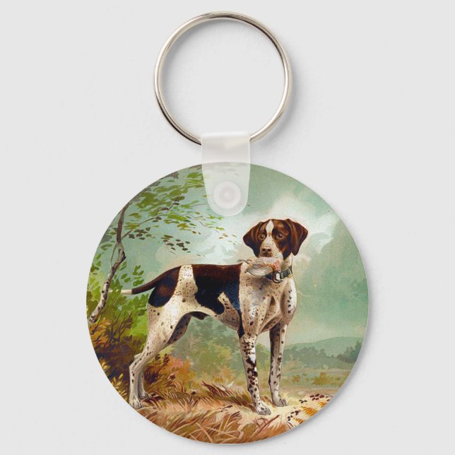 Hunter hund med fågel i munnen nyckelring (Framsida)