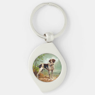 Hunter hund med fågel i munnen swirl silverfärgad nyckelring