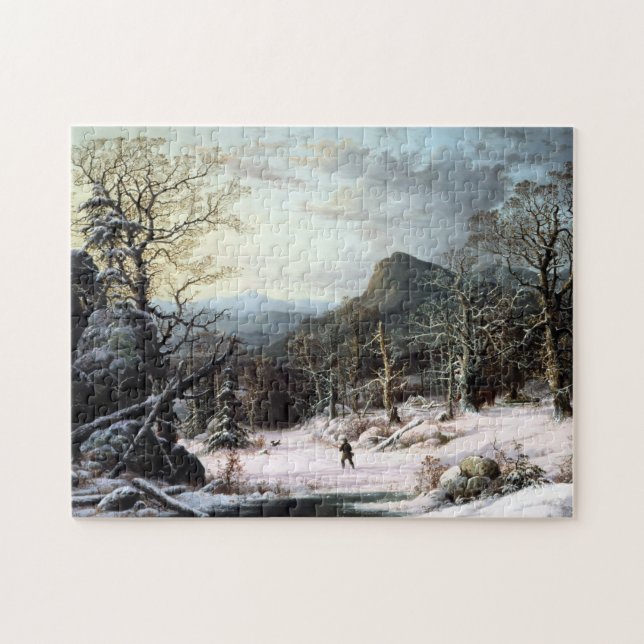 Hunter in Winter Wood George Henry Durrie Pussel (Horisontell)