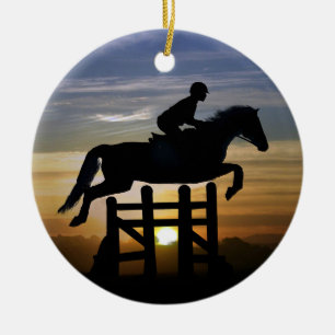 Hunter Jumper Evting Horse and Rider Julgransprydnad Keramik