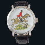 Hunter Jumper Horse Fox Hunting eller Trail Ride Armbandsur<br><div class="desc">Hunter Jumper Horse Fox Hunting eller Trail Ride Teckning. En riddare som är klädd i fullt, ridor med röd jacka och svart hatt och stövlar. Rider är på häst, hoppar på ett trästängsel, kanske på en rävjakt eller bara en spårvagn. , Equestrianskt bildtema som lämpar sig för rävjägare, häst-, uppfödare...</div>
