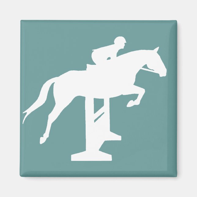 Hunter Jumper Horse & Rider (vit) Magnet (Framsidan)