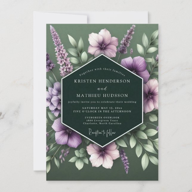 Hunter Lavender Bloom Wedding Inbjudningar (Framsida)