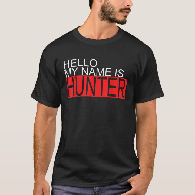 HUNTER Namn bricka Manar Nyfödda barn Hej Mitt Nam T Shirt (Framsida)
