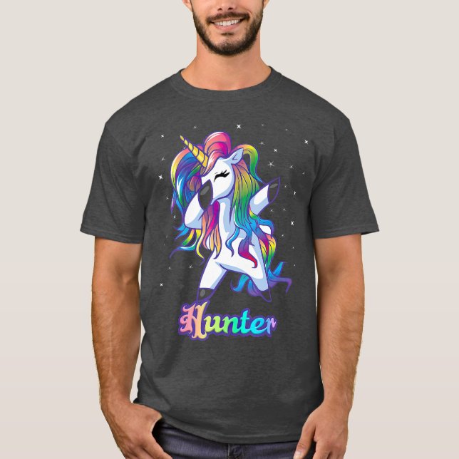 HUNTER Namn Personlig Anpassningsbar Rainbow Unico T Shirt (Framsida)