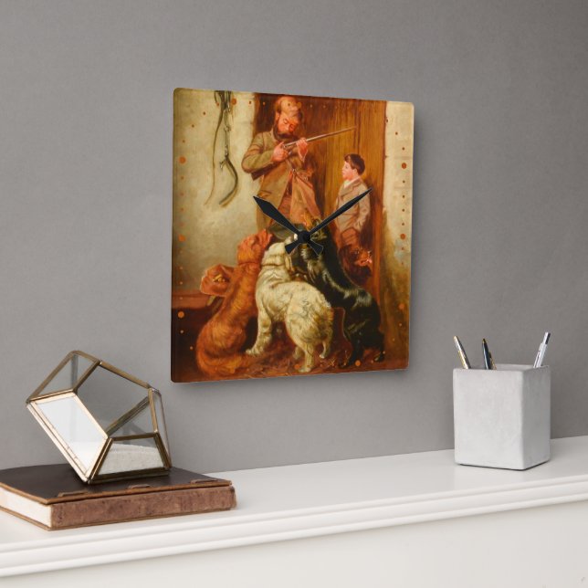 Hunter och Boy av Arthur Fitzwilliam Tait 1876 Fyrkantig Klocka (Kontor)