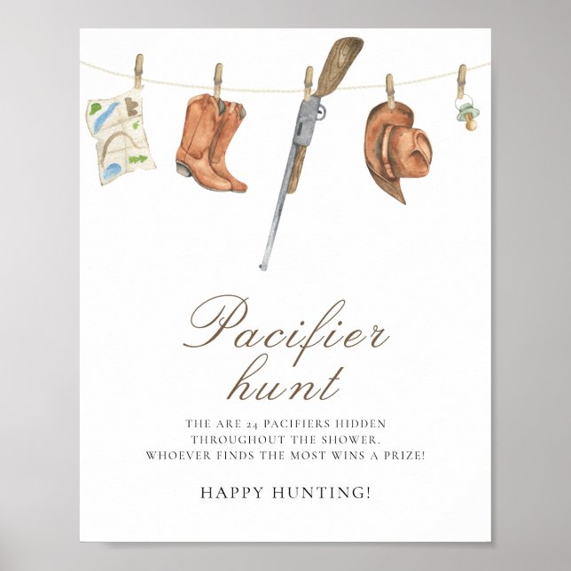 Hunter - pacifier hunt baby shower game poster (Framsidan)