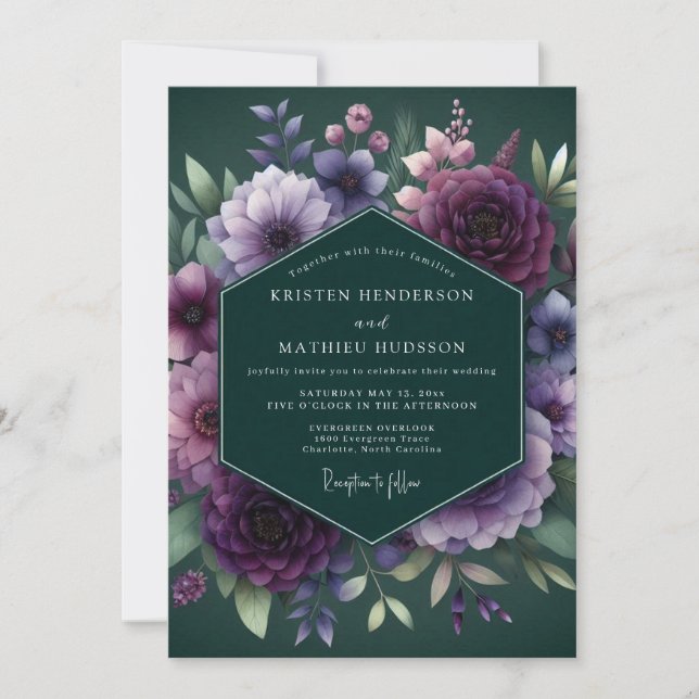 Hunter Plum Floral Wedding Inbjudningar (Framsida)
