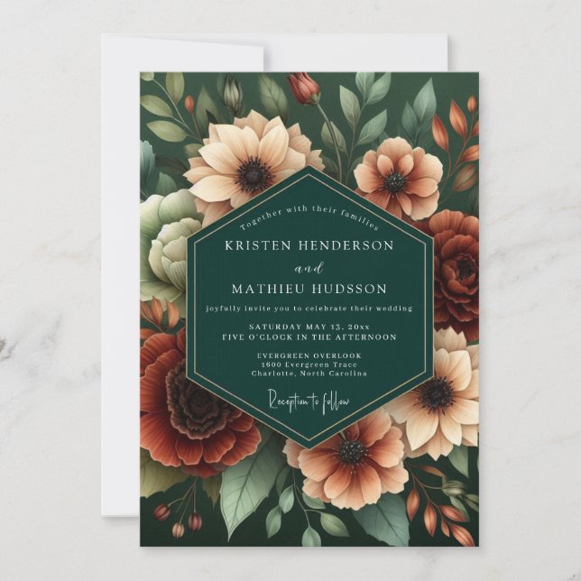 Hunter Rust Moody Bloom Wedding Inbjudningar (Framsida)
