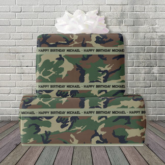 Hunter Skogen Camo Add Text & Namn Birthday Presentpapper