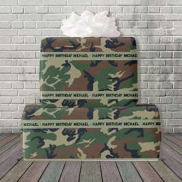 Hunter Skogen Camo Add Text & Namn Birthday Presentpapper
