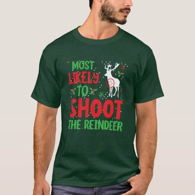 Hunter som troligast skjuter renens fuktiga Julaft T Shirt (Framsida)