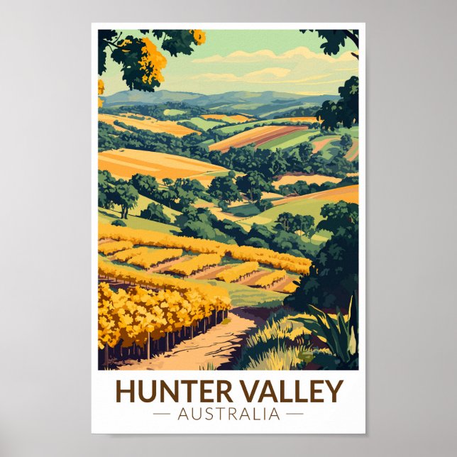 Hunter Valley Australia Illustration Travel Art Poster (Framsidan)