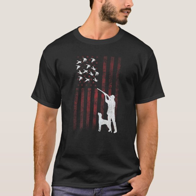 Hunters Distressed Patriotic American USA Flag Duc T Shirt (Framsida)