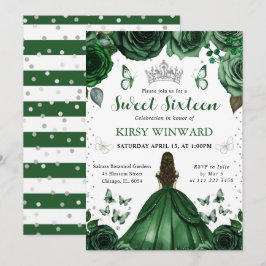 Hunters Grönt Dress Brunette Princess Sweet 16 Inbjudningar