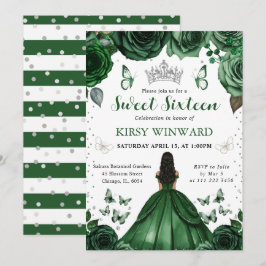 Hunters Grönt Dress Mörk Skin Princess Sweet 16 Inbjudningar
