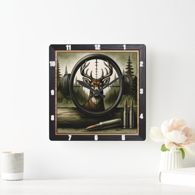 Hunters Scope Wildlife Forest Fyrkantig Klocka (Hem)