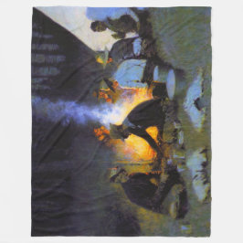 Hunters Supper Frederic Remington Rustic Fleecefilt